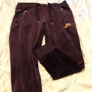 WOMENS VELVET DARK PURPLE & GOLD NIKE SWEATS